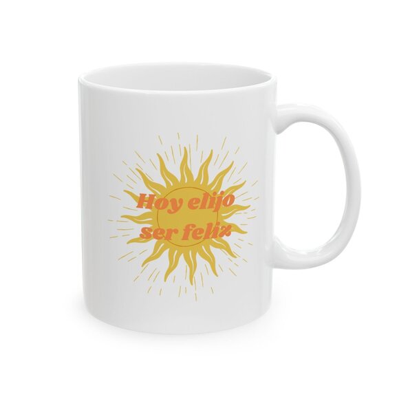 Mug - 'Hoy Elijo Ser Feliz' Empowering Quote Ceramic Mug, 11oz/15oz - Picture 3 of 7